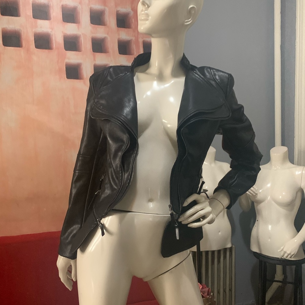 Faux leather peplum jacket